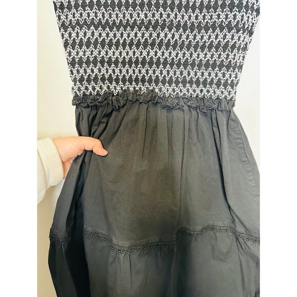 PETER SOM COLLECTIVE Black White Lace Detail A-Line Smocked Midi Dress Size S - Picture 8 of 15